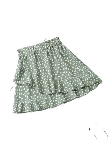 allover print ruffle trim paper bag waist skirt x6nl#, Black
