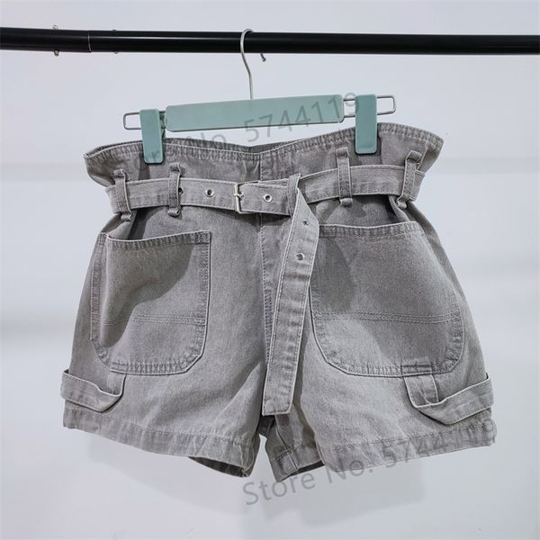 women denim shorts straight high waist belt casual wild lady jeans with pocket 2020 spring summer new t200701, White;black
women denim shorts straight high waist belt casual wild lady jeans with pocket 2020 spring summer new t200701, White;black