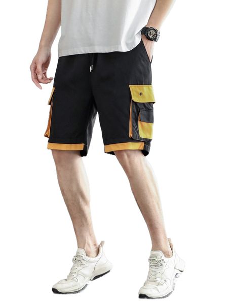 men color block flap pocket shorts b5wz#, White;black 
men color block flap pocket shorts b5wz#, White;black
