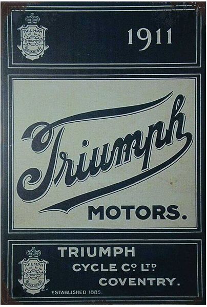Â triumph motors motorcycle garage coventry 1911 retro metal tin sign 8x12 new bbq decor bar pub home vintage retro poster cafe art
 triumph motors motorcycle garage coventry 1911 retro metal tin sign 8x12 new bbq decor bar pub home vintage retro poster cafe art