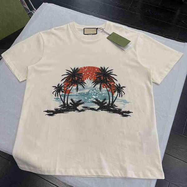 women's t-shirt g family holiday series seaside sunrise coconut letter sequins short sleeve t-shirt fashion men and women, White
women's t-shirt g family holiday series seaside sunrise coconut letter sequins short sleeve t-shirt fashion men and women, White