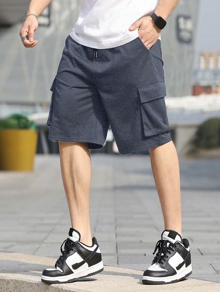 men flap pocket side drawstring waist shorts f4cg#, White;black