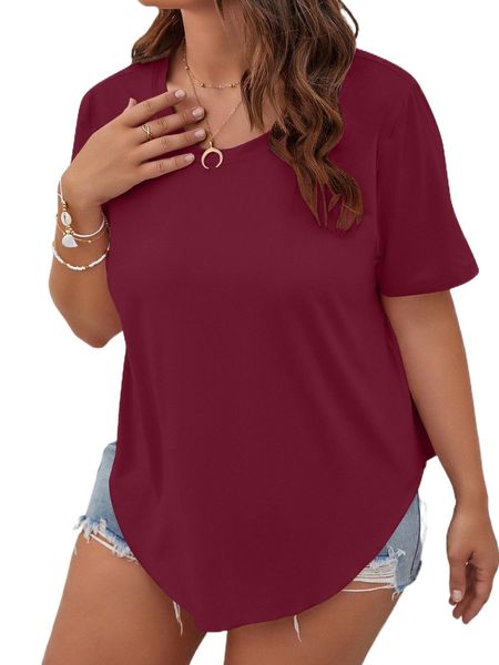 plus solid curved hem tee 78ii#, Black