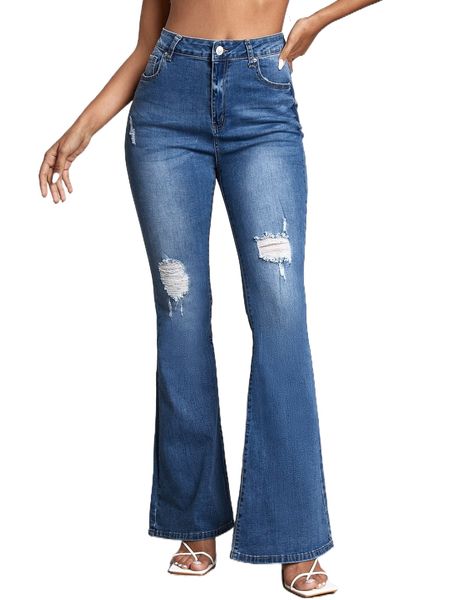 ripped flare leg jeans i9un#, Blue