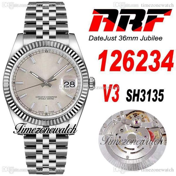 arf v3 126234 36mm cal sh3135 automatic mens watch fluted bezel silver stick dial 904l jubileesteel bracelet with warranty card super editio, Slivery;brown
arf v3 126234 36mm cal sh3135 automatic mens watch fluted bezel silver stick dial 904l jubileesteel bracelet with warranty card super editio, Slivery;brown