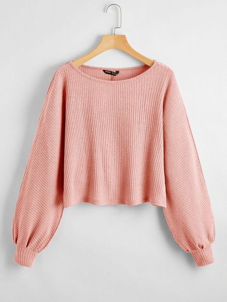 ribbed long sleeve semi-cropped tee m3st#, White