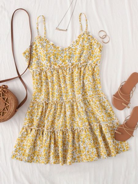 ditsy floral cami dress 526u#, Black;gray