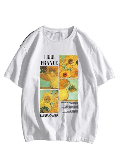 men sunflower & slogan graphic tee u84m#, White;black