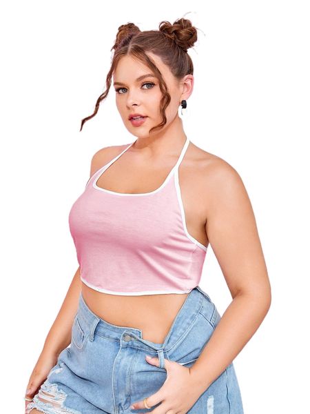 plus contrast binding crop halter h6z4#, Black