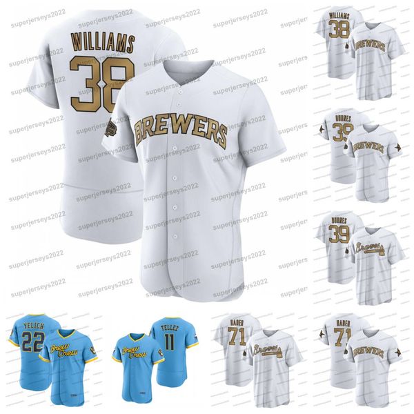 38 devin williams 2022 all-star game jersey corbin burnes brewer josh hader christian yelich rowdy tellez lorenzo cain hunter renfroe jace p, Blue;black
38 devin williams 2022 all-star game jersey corbin burnes brewer josh hader christian yelich rowdy tellez lorenzo cain hunter renfroe jace p, Blue;black