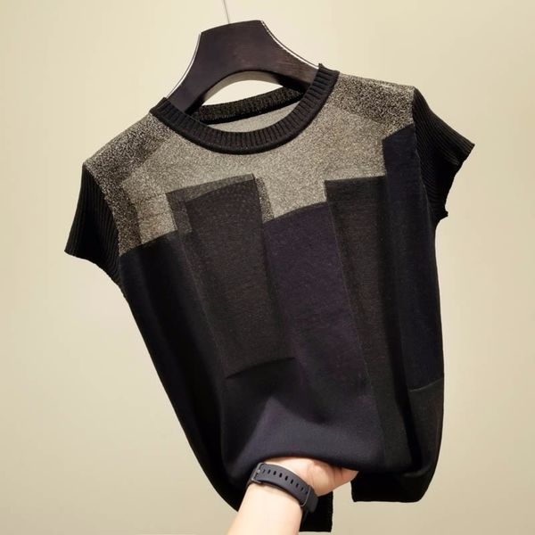 korean patchwork ice silk knitted sweater women oneck short sleeve pullover fashion thin sweaters summer arrival y200720, White;black
korean patchwork ice silk knitted sweater women oneck short sleeve pullover fashion thin sweaters summer arrival y200720, White;black