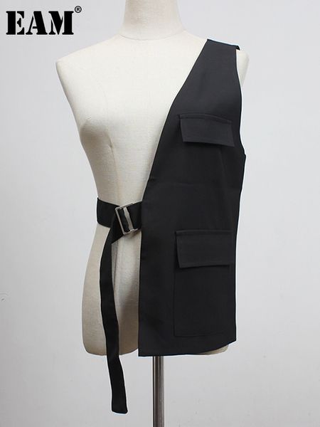 women loose fit black one side buckle split joint vest vcollar sleeveless fashion spring autumn 220812, Black;white
women loose fit black one side buckle split joint vest vcollar sleeveless fashion spring autumn 220812, Black;white