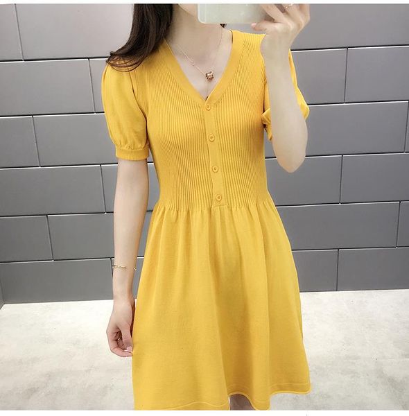 summer vintage single breasted women rib knitted dress elegant puff sleeve high waist knit a line casual verano vestidos, Black;gray
summer vintage single breasted women rib knitted dress elegant puff sleeve high waist knit a line casual verano vestidos, Black;gray