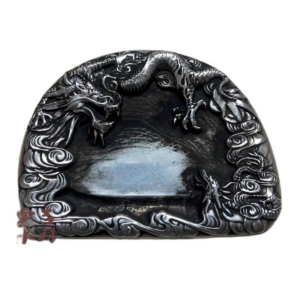 chinese handmade fine miao silver stationery inkstone inkstone shuanglong disk