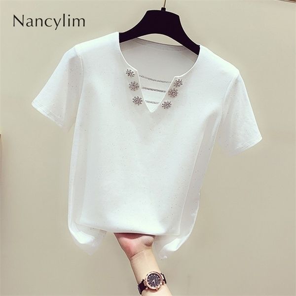 summer plus size tshirt female lady new diamond chain stitching v collar short sleeve bright silk tshirt casual joker nancylim t200516, White
summer plus size tshirt female lady new diamond chain stitching v collar short sleeve bright silk tshirt casual joker nancylim t200516, White