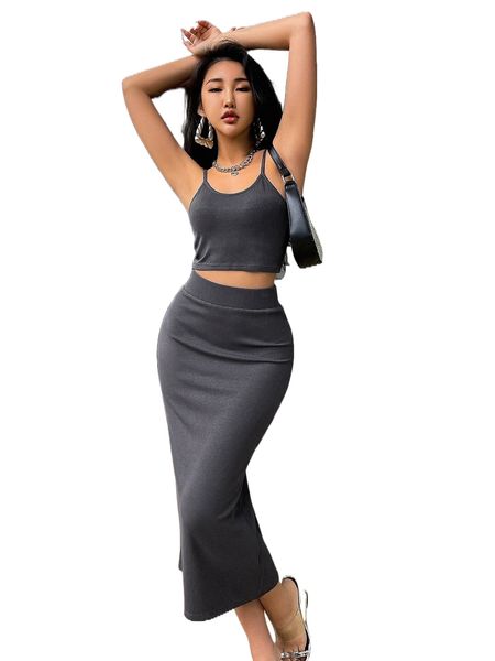 dazy rib knit crop cami & skirt r0wr#, White
dazy rib knit crop cami & skirt r0wr#, White