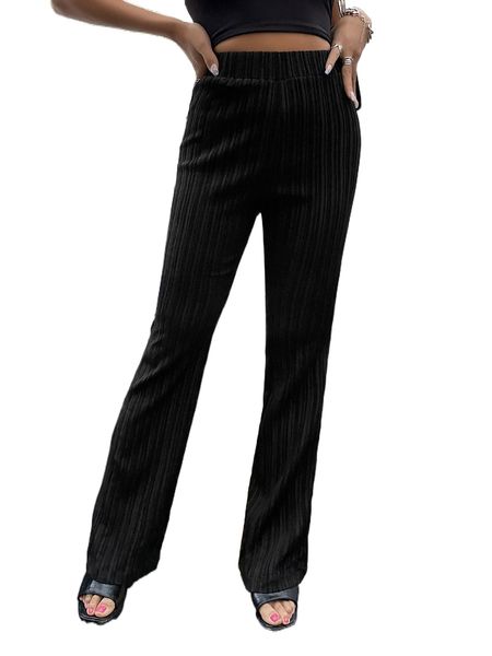 textured flared leg pants i3pi#, Black;white