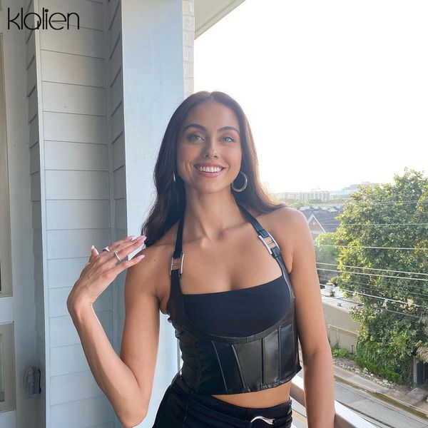 casual solid black pu leather halter crop for women clubwear street wild basic female tank activewear y2k, White
casual solid black pu leather halter crop for women clubwear street wild basic female tank activewear y2k, White