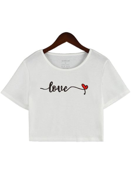 l.etter & h.eart print tee 8586#, White