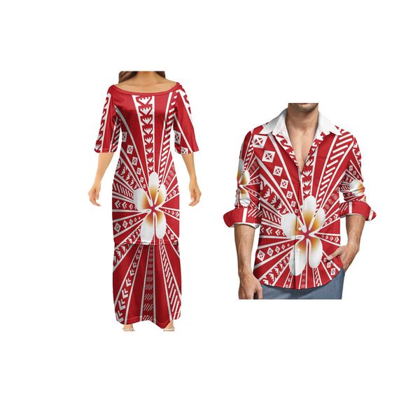 fashion women elegant club bodycon dresses samoan puletasi polynesian traditional tribal design dress couples dress 220706, White