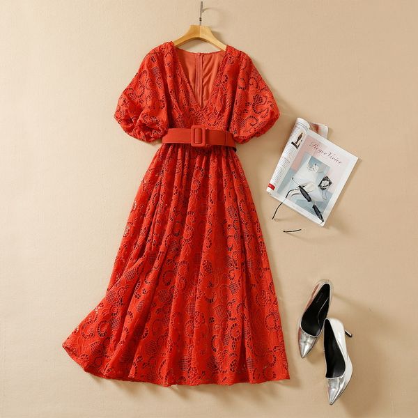 european and american women's wear spring 2022 new v-neck lantern sleeve hollow water soluble flower pleated belt red dress xxl, Black;gray
european and american women's wear spring 2022 new v-neck lantern sleeve hollow water soluble flower pleated belt red dress xxl, Black;gray