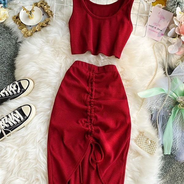 summer women 2pcs set black/red vintage round neck knitted short + drawstring bodycon skirt female two piece 220509, White
summer women 2pcs set black/red vintage round neck knitted short + drawstring bodycon skirt female two piece 220509, White