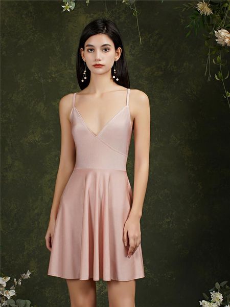 spaghetti strap short a line homecoming dress v neck simple summer beach women maid of honor bridesmaids dress cocktail party mini gowns cps, Blue;pink
spaghetti strap short a line homecoming dress v neck simple summer beach women maid of honor bridesmaids dress cocktail party mini gowns cps, Blue;pink
