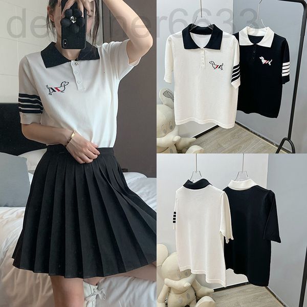 women's sweaters designer spring and summer tb wool dog chest embroidery splicing four bars polo collar t-shirt women's sweater va, White;black
women's sweaters designer spring and summer tb wool dog chest embroidery splicing four bars polo collar t-shirt women's sweater va, White;black