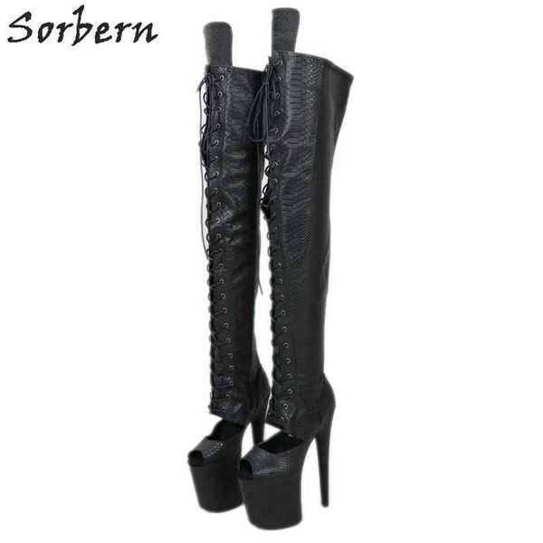 sorbern thigh high women boots open toe 20cm high heel platform heels pole dance custom colors lace up womens thigh high boots, Black
sorbern thigh high women boots open toe 20cm high heel platform heels pole dance custom colors lace up womens thigh high boots, Black