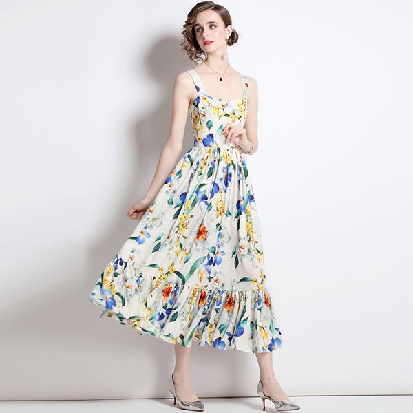 fashion floral printing dress of women 2022 summer new spaghetti strap beach holiday ruffles expansion vestidos 100% polyester long dresses, Black;gray
fashion floral printing dress of women 2022 summer new spaghetti strap beach holiday ruffles expansion vestidos 100% polyester long dresses, Black;gray