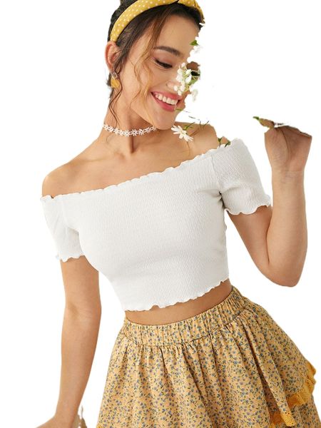 lettuce trim off shoulder tee q9zx#, White