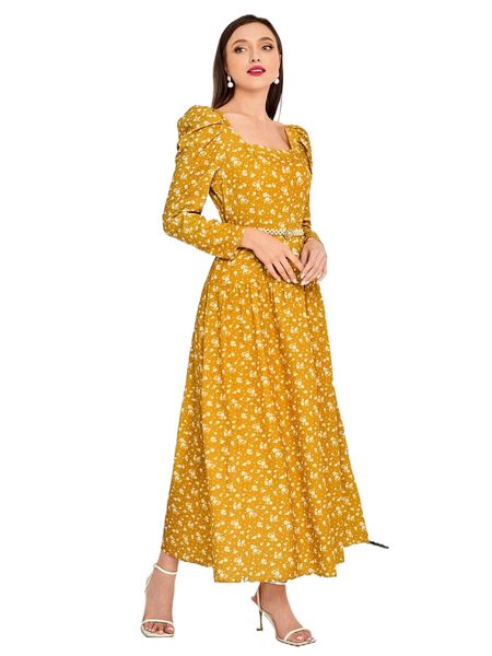 ditsy floral print sweetheart neck dress with belt h05t#, Black;gray 
ditsy floral print sweetheart neck dress with belt h05t#, Black;gray