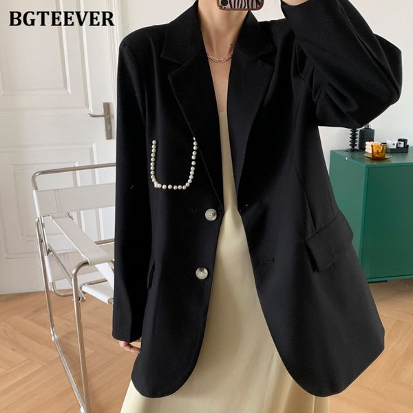 elegant loose single-breasted pearls women blazer spring notched collar full sleeve female jackets ladies suit coats, White;black
elegant loose single-breasted pearls women blazer spring notched collar full sleeve female jackets ladies suit coats, White;black