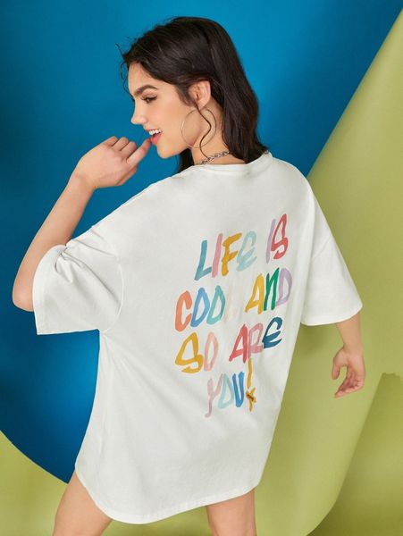 x nope slogan graphic drop shoulder tee v76g#, White
x nope slogan graphic drop shoulder tee v76g#, White