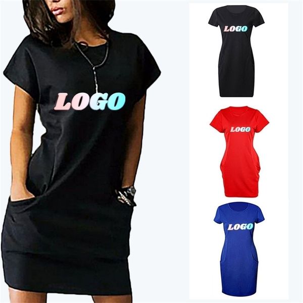 custom short sleeve t shirt dress diy dresses for women print your like po or design summer above knee clothes 220609, Black
custom short sleeve t shirt dress diy dresses for women print your like po or design summer above knee clothes 220609, Black