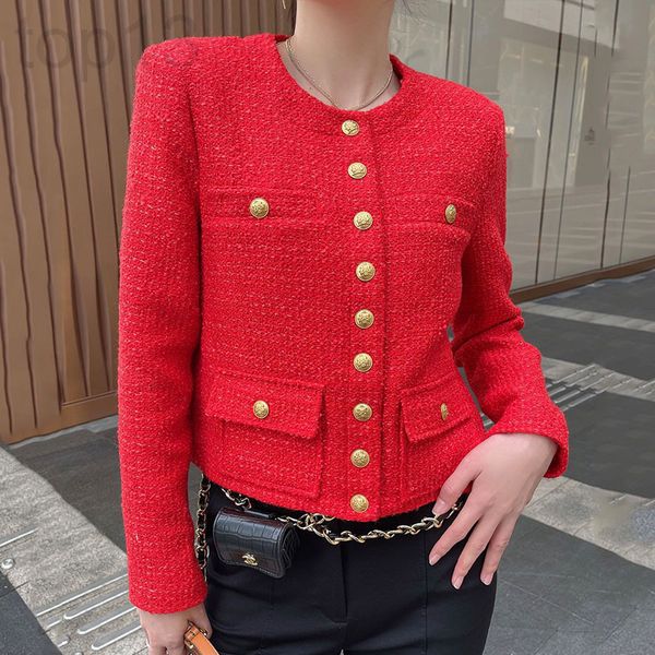 women's wool & blends designer ce22 early spring new red benmingnian round neck small fragrance coarse tweed gold single breasted wool, Black
women's wool & blends designer ce22 early spring new red benmingnian round neck small fragrance coarse tweed gold single breasted wool, Black