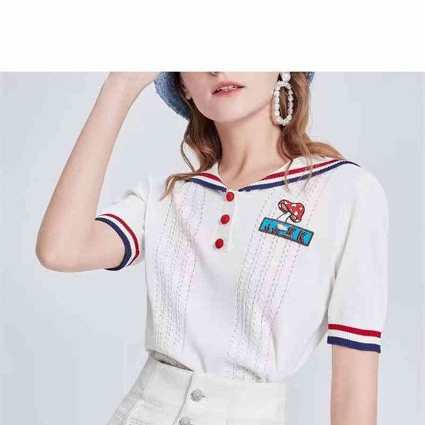 women's hoodies sweatshirts knitwear navy collar contrast embroidery short sleeve t-shirt loose summer, Black
women's hoodies sweatshirts knitwear navy collar contrast embroidery short sleeve t-shirt loose summer, Black