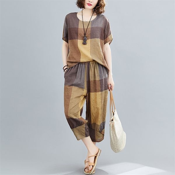 thin soft cotton linen loose women clothes set harem pants two piece casual vintage plaid lady summer fashion suits 220509, White
thin soft cotton linen loose women clothes set harem pants two piece casual vintage plaid lady summer fashion suits 220509, White