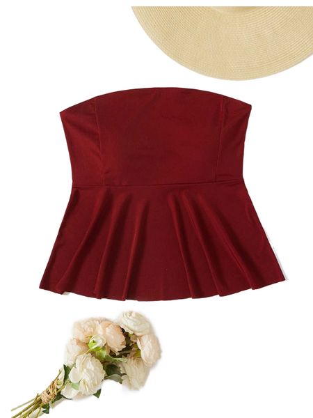 plus rib ruffle hem bandeau tankini y8lv#, White;black
plus rib ruffle hem bandeau tankini y8lv#, White;black