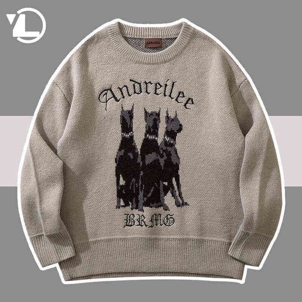 street knitted high sweaters men hip hop dog letter embroidery oversized pullovers vintage harajuku jumper loose fashion sweater t220730, White;black
street knitted high sweaters men hip hop dog letter embroidery oversized pullovers vintage harajuku jumper loose fashion sweater t220730, White;black