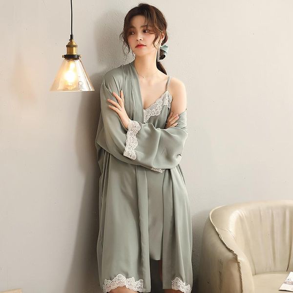 autumn satin silk women robes long sleeve sleepwear casual soft female bathrobes, Black;red
autumn satin silk women robes long sleeve sleepwear casual soft female bathrobes, Black;red