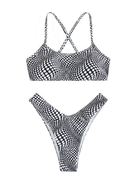 allover print bikini swimsuit 26v0#, White;black
allover print bikini swimsuit 26v0#, White;black