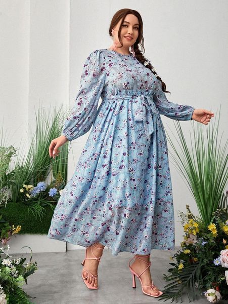 plus bishop sleeve self belted allover floral dress f6i8#, Black
plus bishop sleeve self belted allover floral dress f6i8#, Black