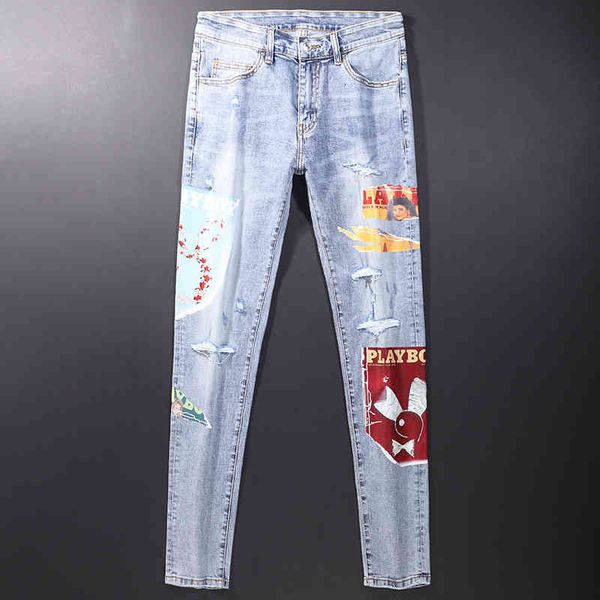 men's jeans high street fashion slim skinny spring and summer personalized printing elastic youth trend jeans 48rv, Blue
men's jeans high street fashion slim skinny spring and summer personalized printing elastic youth trend jeans 48rv, Blue