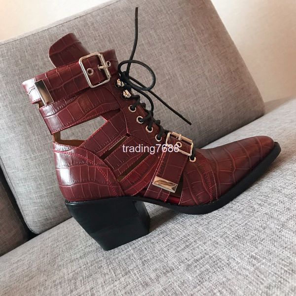 boots spring / summer british style pointed lace up hollow belt buckle four seasons martin boots thick high heels short, Black
boots spring / summer british style pointed lace up hollow belt buckle four seasons martin boots thick high heels short, Black