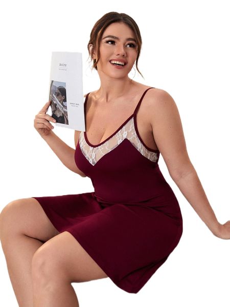 plus floral embroidery mesh insert cami nightdress 25ir#, Black;white
plus floral embroidery mesh insert cami nightdress 25ir#, Black;white