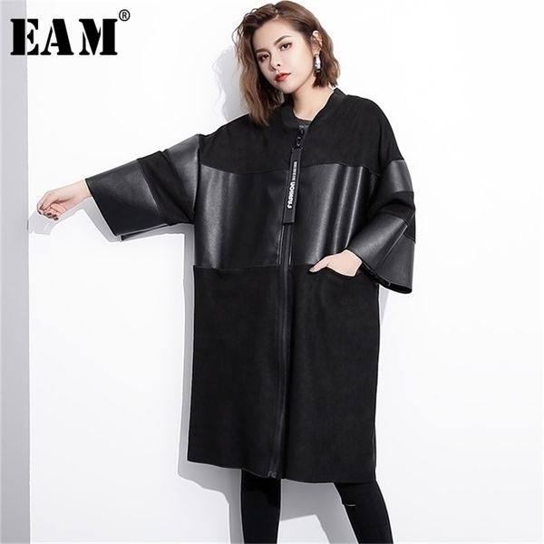 eam loose fit black pu leather spliced big size jacket stand collar long sleeve women coat fashion autumn jc2530 y201012, Black;brown 
eam loose fit black pu leather spliced big size jacket stand collar long sleeve women coat fashion autumn jc2530 y201012, Black;brown