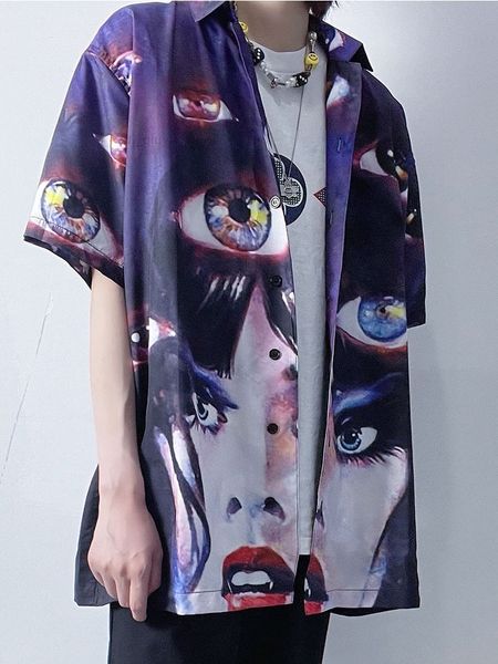 men 2021 shirts women 1 digital printing slightly oversize button blouse, White;black
men 2021 shirts women 1 digital printing slightly oversize button blouse, White;black