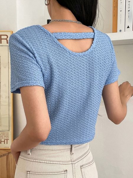 dazy cut out back crop textured tee e3lk#, White 
dazy cut out back crop textured tee e3lk#, White