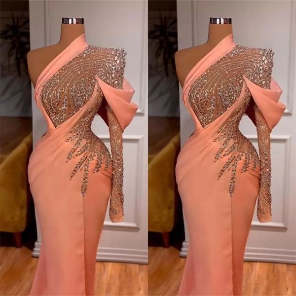 2022 high neck prom dresses mermaid one shoulder chifffon ruffles long sleeves beaded applique floor length custom made formal evening party, Black
2022 high neck prom dresses mermaid one shoulder chifffon ruffles long sleeves beaded applique floor length custom made formal evening party, Black